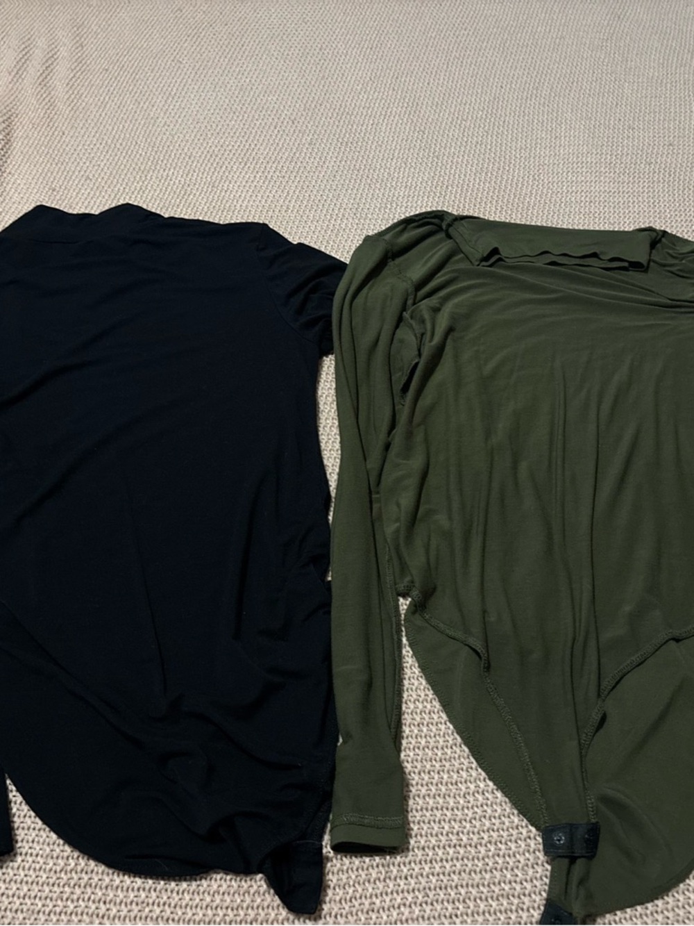 Black and Olive Green Long Sleeve Bodysuits